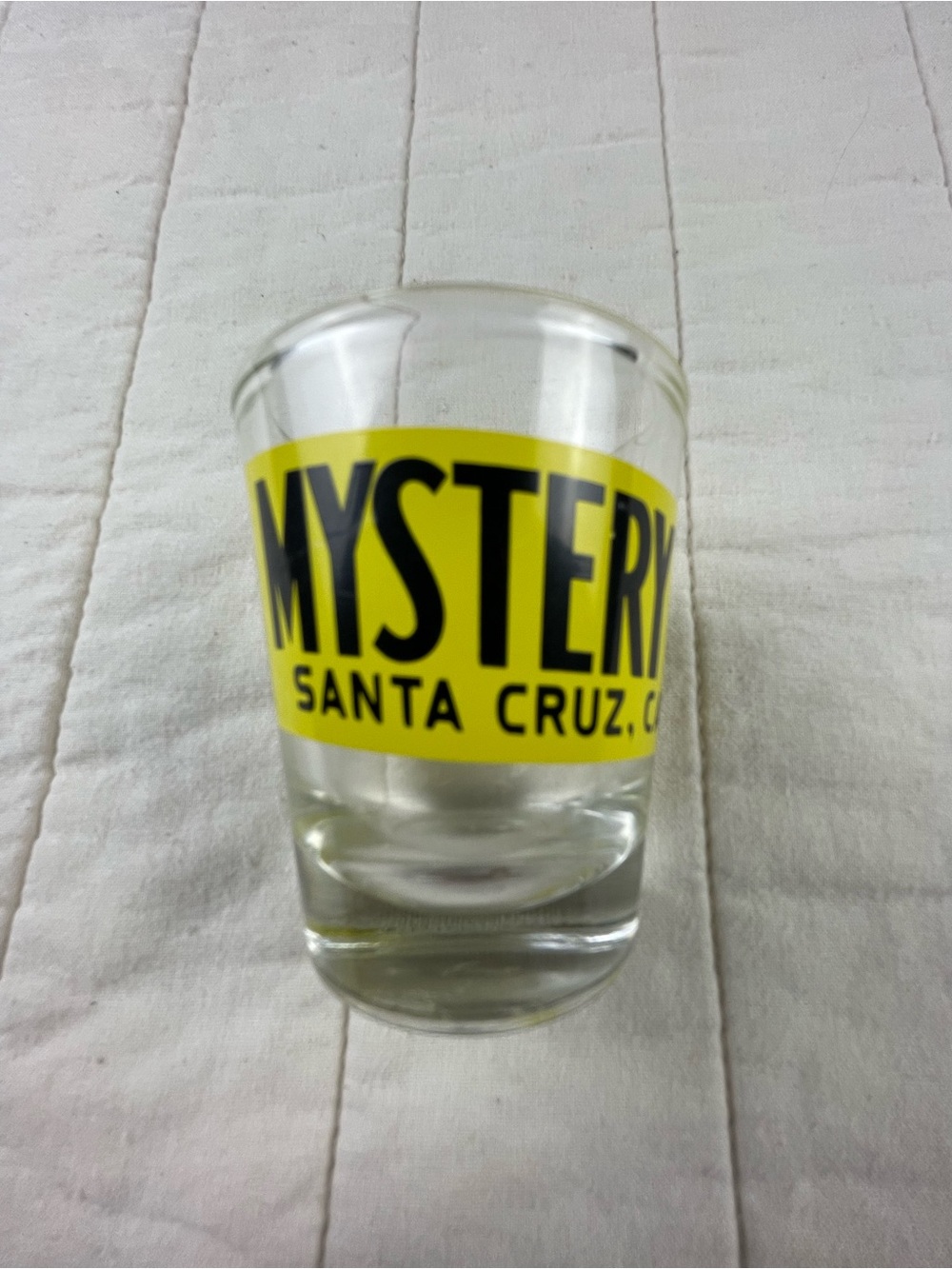 The Mystery Spot Santa Cruz California Yellow Logo Shot Glass